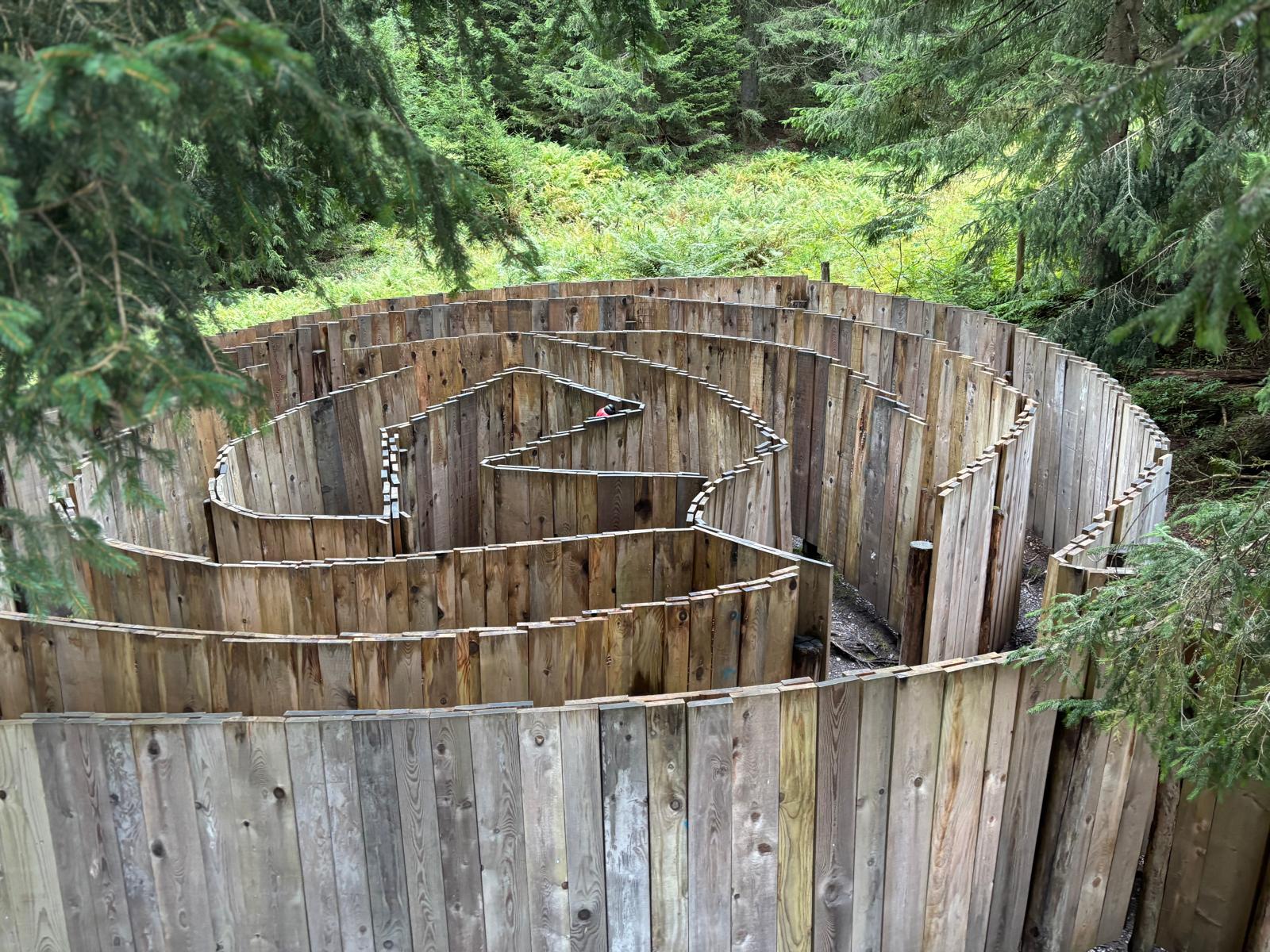 Holzlabyrinth in der Natur als Bild für innere Orientierung