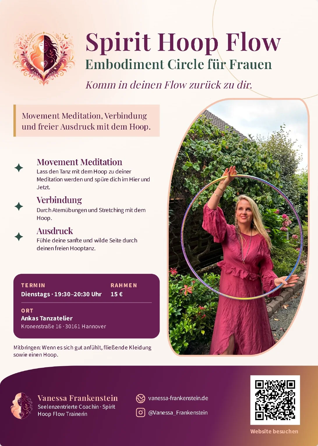 Aktueller Flyer zu Spirit Hoop Flow mit Vanessa