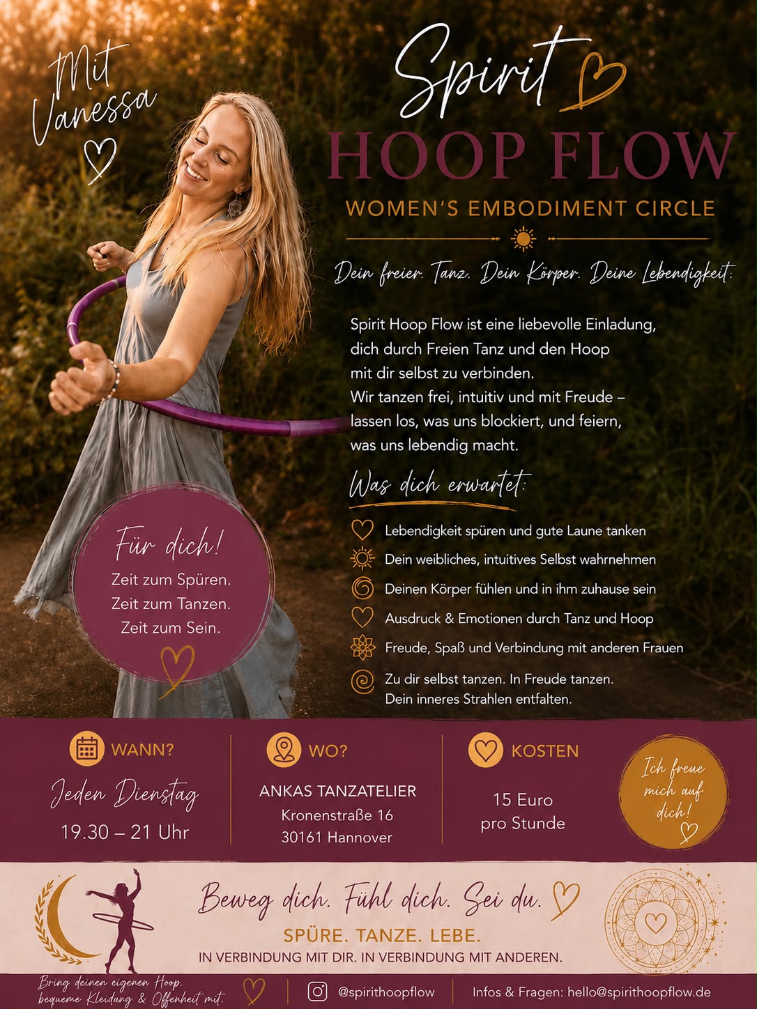 Flyer zu Spirit Hoop Flow mit Vanessa